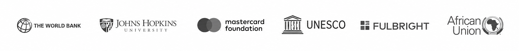 Trusted institution logos: The World Bank, Johns Hopkins University, Mastercard Foundation, UNESCO, Fulbright, and African Union